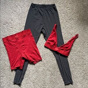 Skims Set: Black Leggings (Size S) and Red Thermal Loungewear (Size S/M)